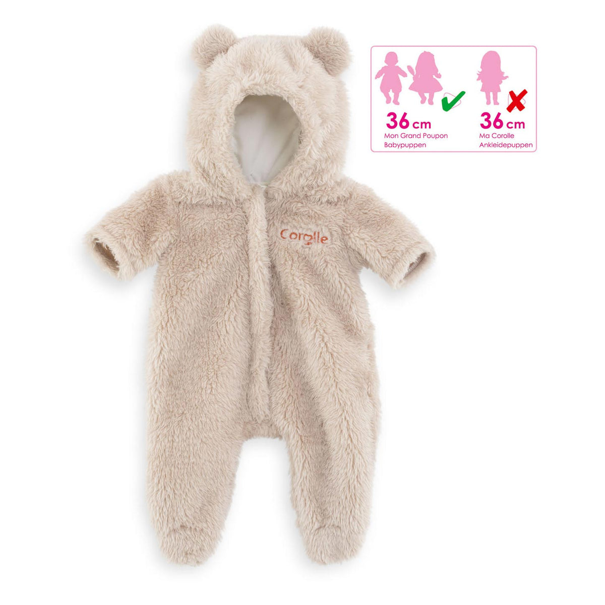Traje de oso muñeca Corolle - ropa para muñeca bebé 36 cm - suave y lindo.