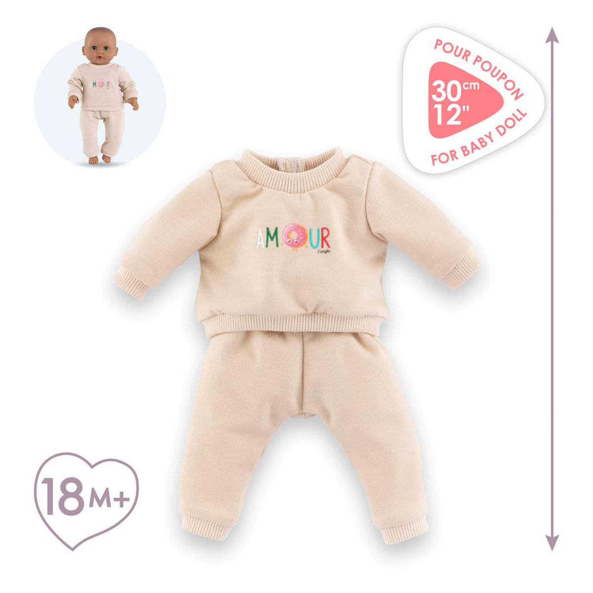 Chándal muñeca Corolle beige para muñeco bebé 30cm velcro.