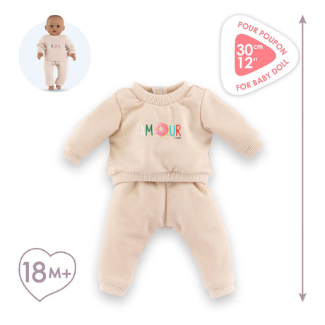 Chándal muñeca Corolle beige para muñeco bebé 30cm velcro.