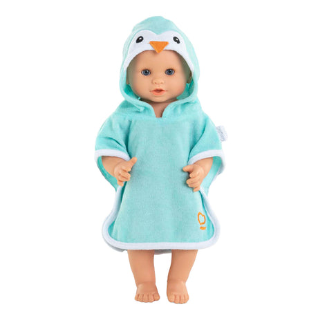 Capa de baño Corolle baby doll pingüino 36cm - accesorio muñeca azul.