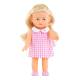 Muñeca bebé Corolle mini corolline rosy con muñeca vestido de cuadros rosa.