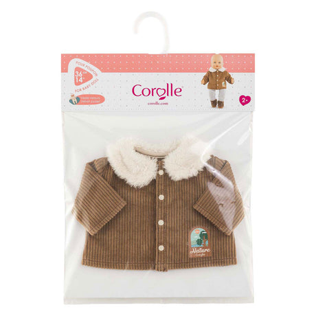 Chaqueta muñeca Corolle terciopelo pequeña exploradora 36cm polar marrón estampado natural.
