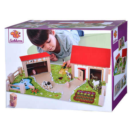 Granja de madera Eichhorn con accesorios, 20 uds.
