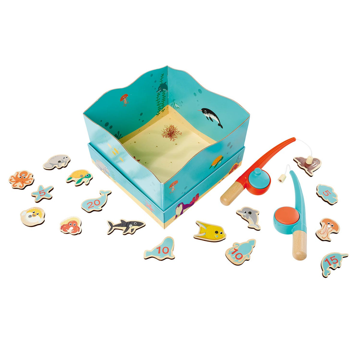 Juego de pesca de madera Simba, juguetes educativos, caña de pescar magnética para acuario, 19 piezas.
