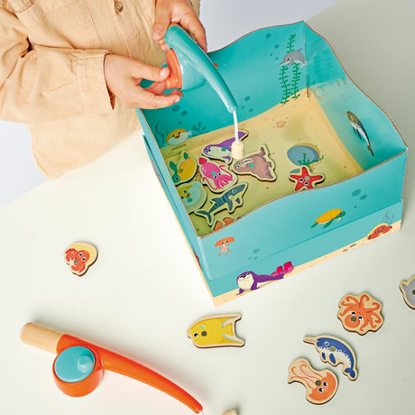 Juego de pesca de madera Simba, juguetes educativos, caña de pescar magnética para acuario, 19 piezas.