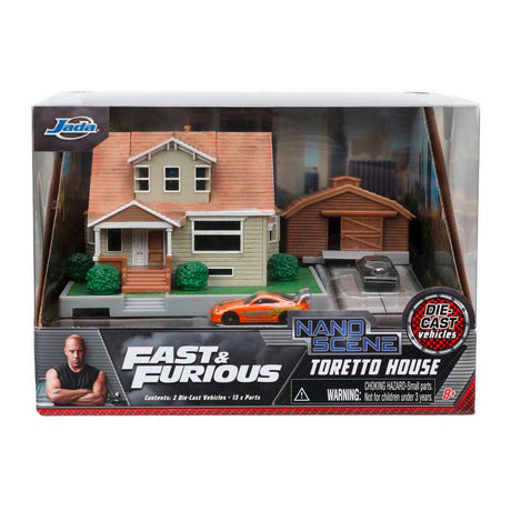 Diorama de la casa de Jada fast furious nano dom con vehículos