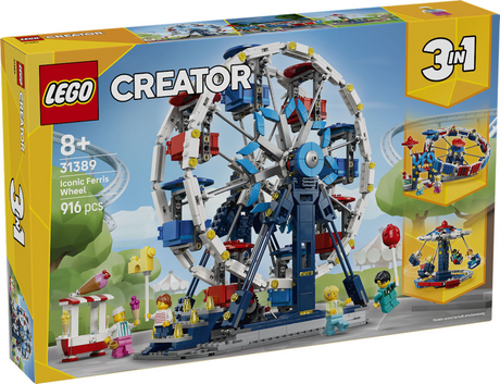 Lego Creator Noria clásica 3 en 1, paseo en ovni y juguete giratorio para niños 31389
