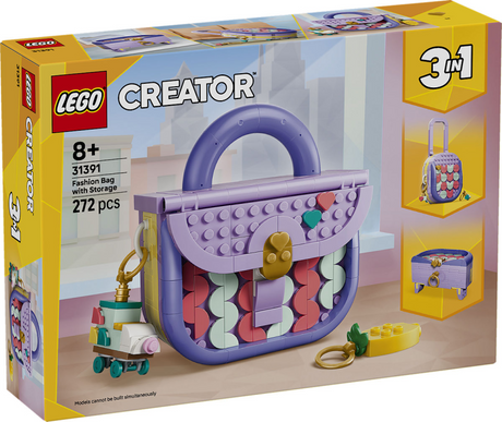 Lego Creator 3 en 1 bolso elegante con espacio de almacenamiento, maleta y caja de almacenamiento de juguete 31391
