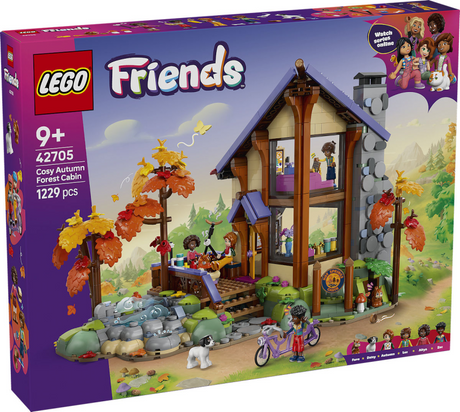 Lego friends acogedora cabaña en el bosque en otoño, juguetes con figuras de animales y muñecos 42705