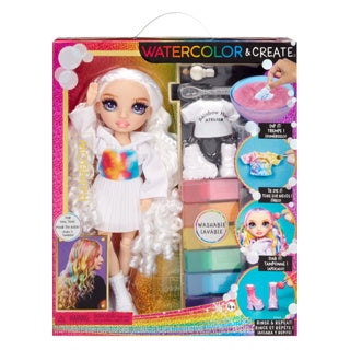 Rainbow alta acuarela crea muñeca de moda - ojos morados