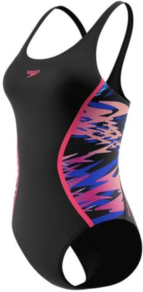 Bañador deportivo para mujer speedo hyperboom muscleback - bañador para mujer colorfast - bañador para mujer resistente al cloro - bañador deportivo para mujer con espalda musculosa - negro rosa - 42