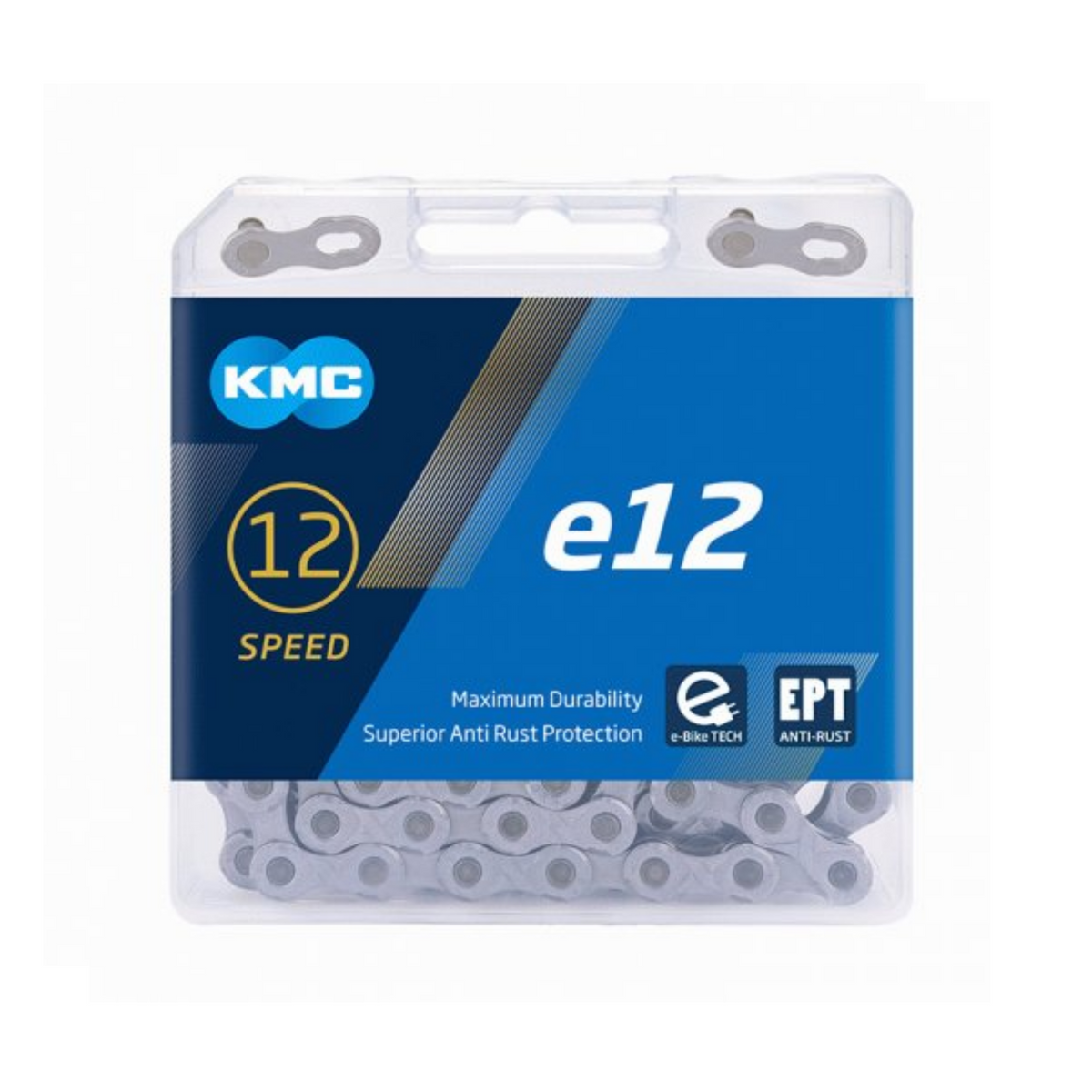 KMC E12 Cadena de bicicletas EPT 130 enlaces de plata