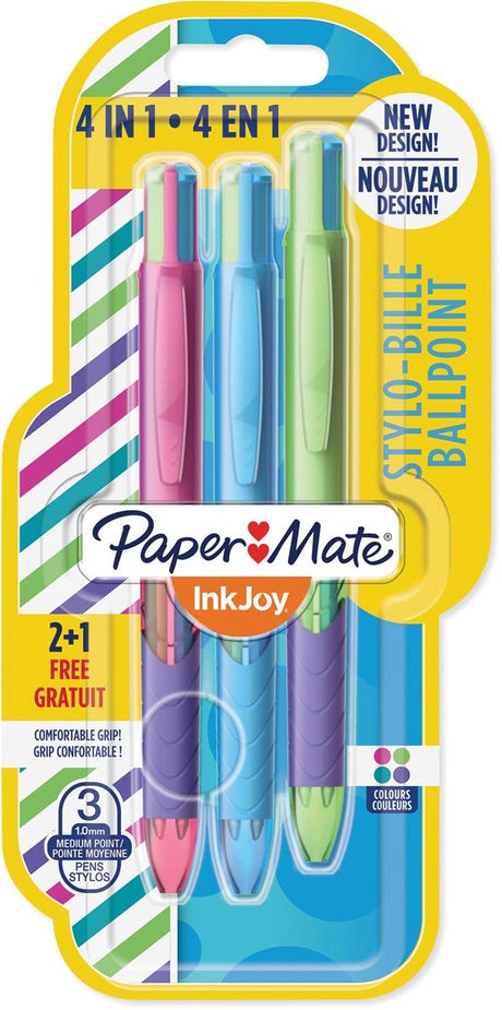 Bolígrafo Paper Mate Inkjoy Quatro Joie de Vivre de 4 colores | medio | tintas clásicas | blister 2+1 grat
