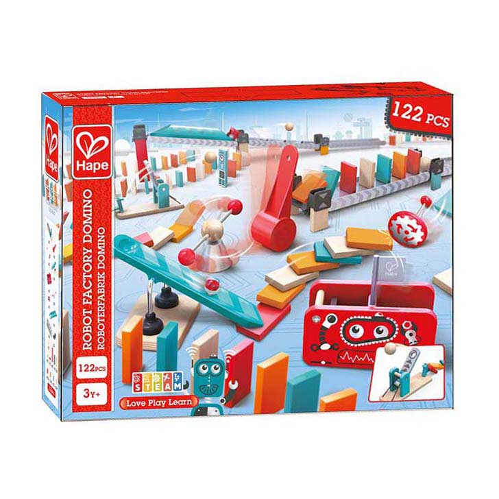 Dominó de fábrica de robots Hape - 122 piezas.