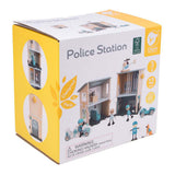 Set de juego de comisaría de policía de madera del mundo clásico para niños.