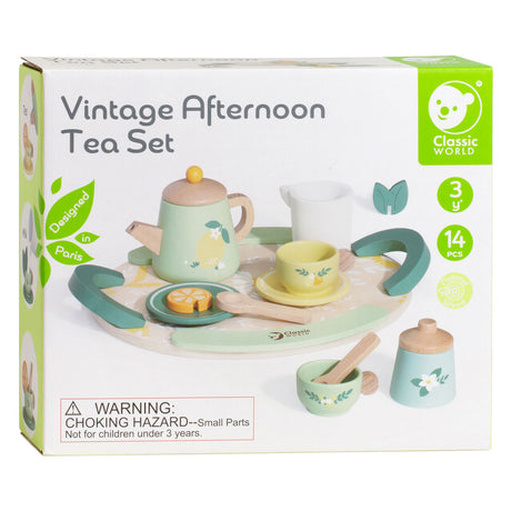 Juego de té vintage de madera clásica con bandeja, 14dlg.