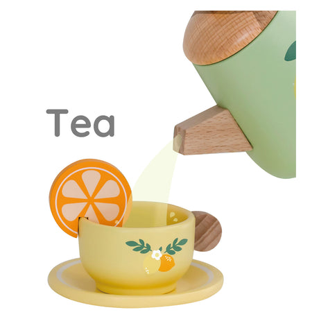 Juego de té vintage de madera clásica con bandeja, 14dlg.