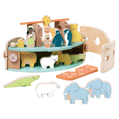 Juego de construcción de barcos Arca de Noé de madera del mundo clásico con animales, 16 piezas.