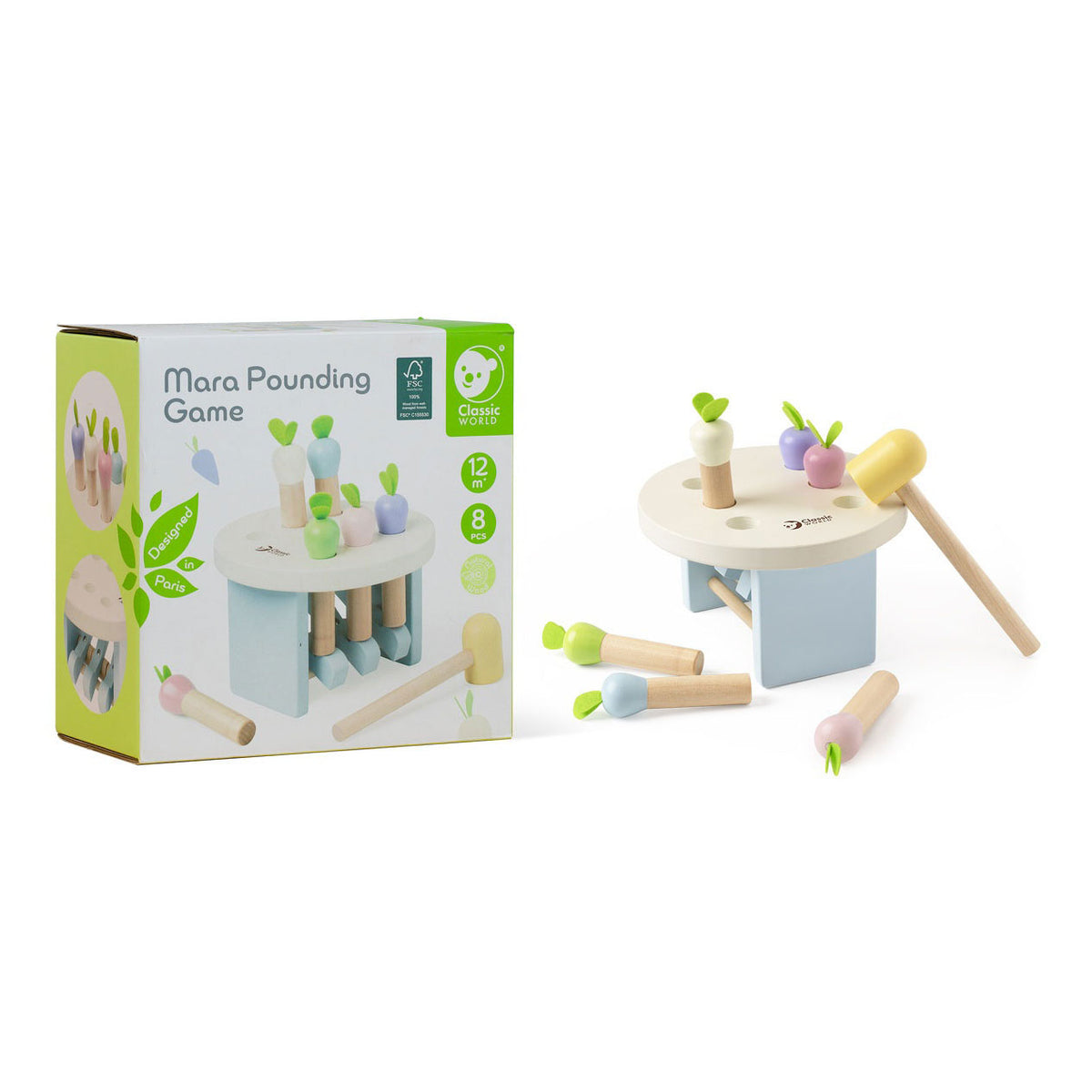 Juguete educativo del banco de martillo de madera del mundo clásico: golpear zanahorias.