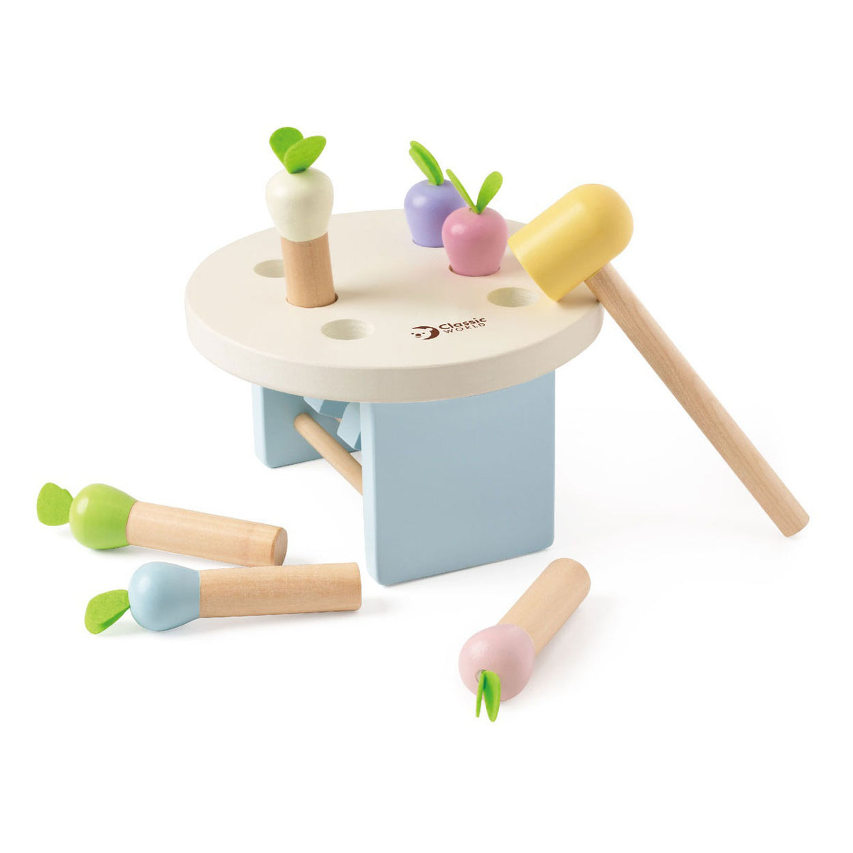 Juguete educativo del banco de martillo de madera del mundo clásico: golpear zanahorias.