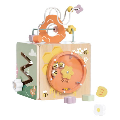 Cubo de actividades de madera Classic World Honey Bee, 5 piezas.