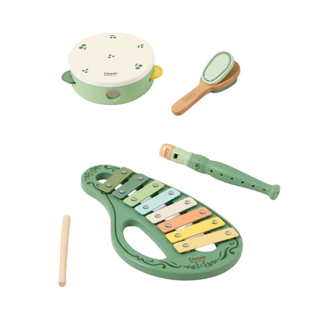 Conjunto de instrumentos musicales de madera del mundo clásico de juguetes antiguos de 5 piezas.