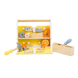 Caja de herramientas de madera del mundo clásico moderno - juego de juguetes 27 piezas.