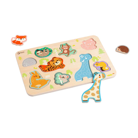 Puzzle de animales de madera del mundo clásico, juguetes educativos de 10 piezas.