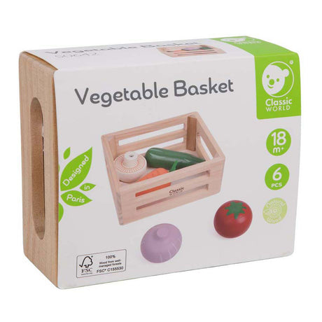 Cajón de madera del mundo clásico con verduras.