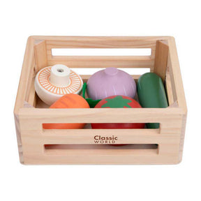 Cajón de madera del mundo clásico con verduras.
