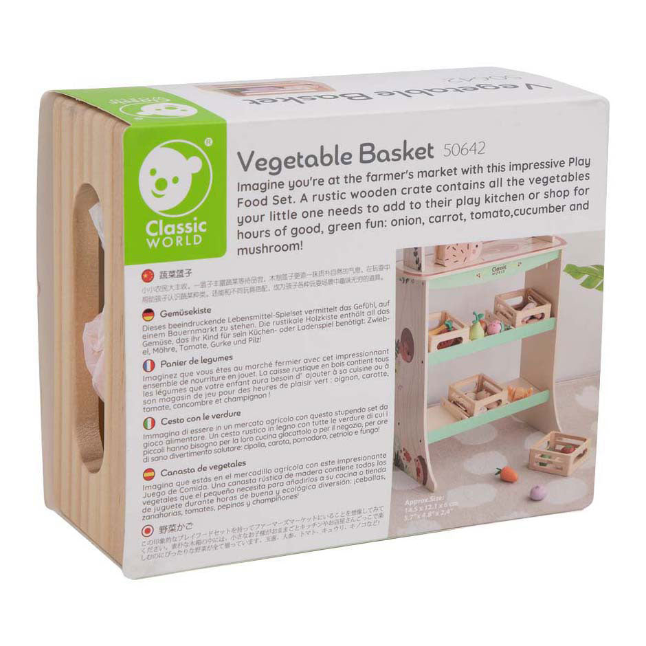 Cajón de madera del mundo clásico con verduras.
