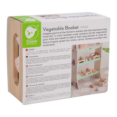 Cajón de madera del mundo clásico con verduras.