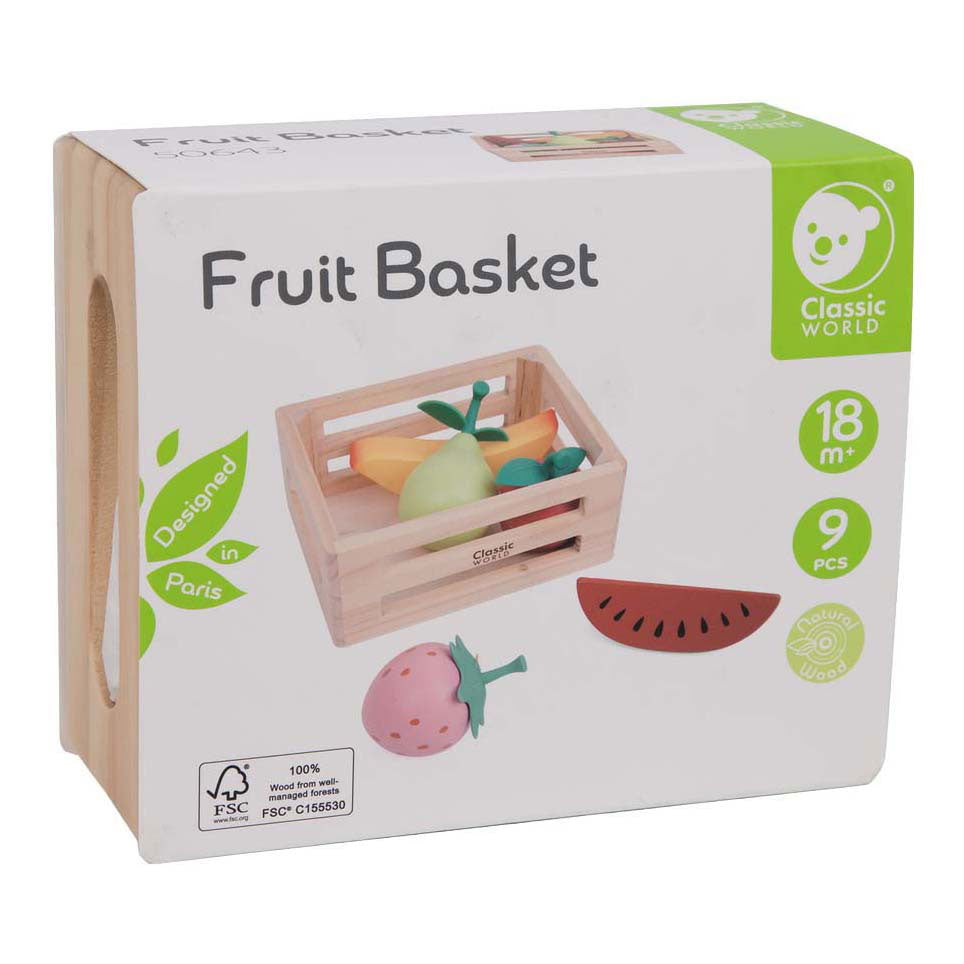 Cajón de madera del mundo clásico con fruta.