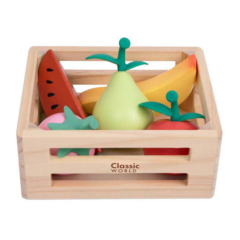 Cajón de madera del mundo clásico con fruta.