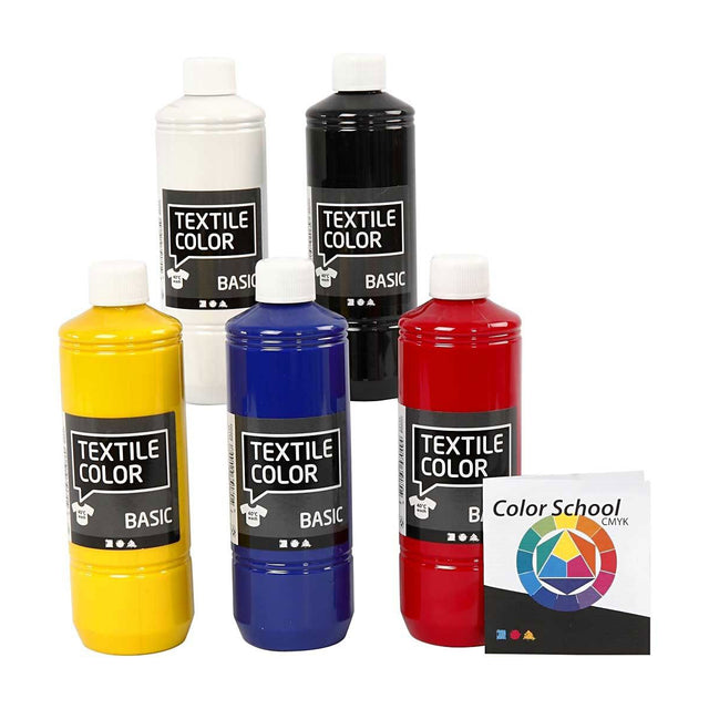 Pintura textil de la empresa Creativ - colores primarios, 5x500ml