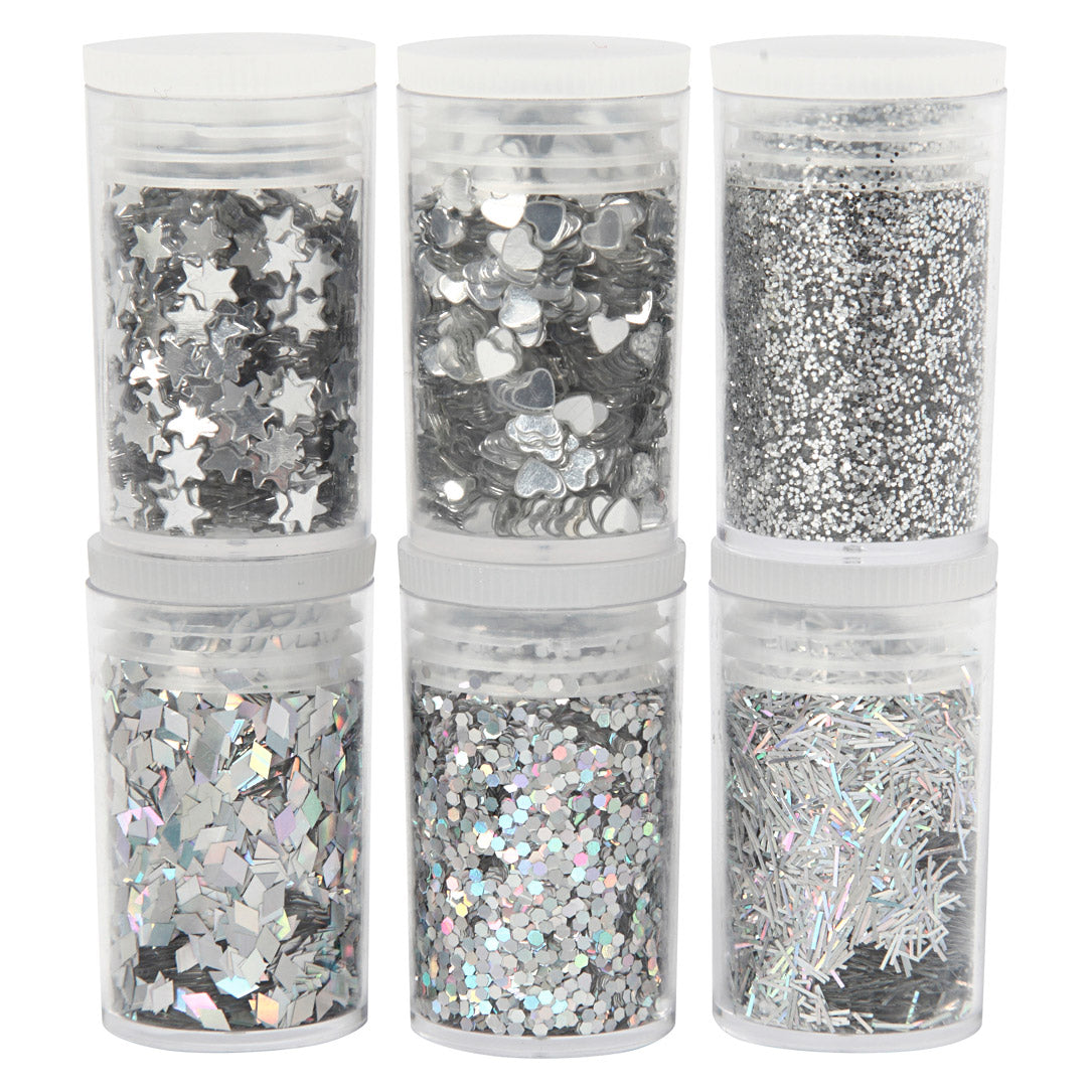 Creativ Company Glitter and Sequins Silver, 6x5gr