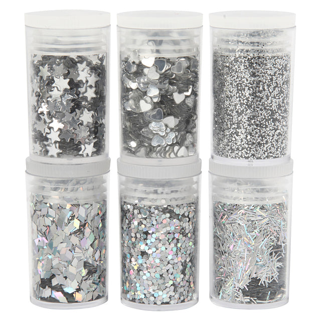 Creativ Company Glitter and Sequins Silver, 6x5gr
