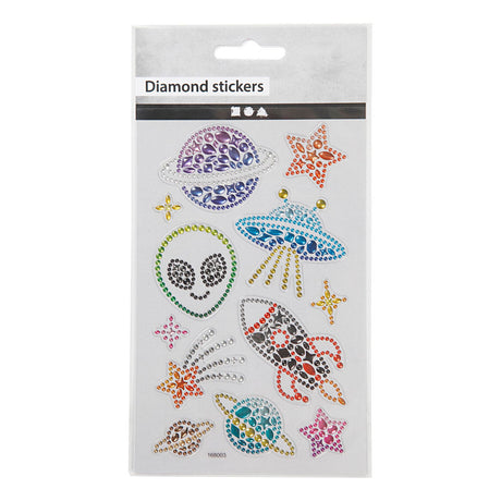Creativ company pegatinas de diamantes - tema espacial - pegatinas autoadhesivas con purpurina - pegatinas artesanales de diamantes de imitación - pegatinas de decoración de lujo - pegatinas adhesivas de diamantes festivas - 10x16 cm - 1 hoja