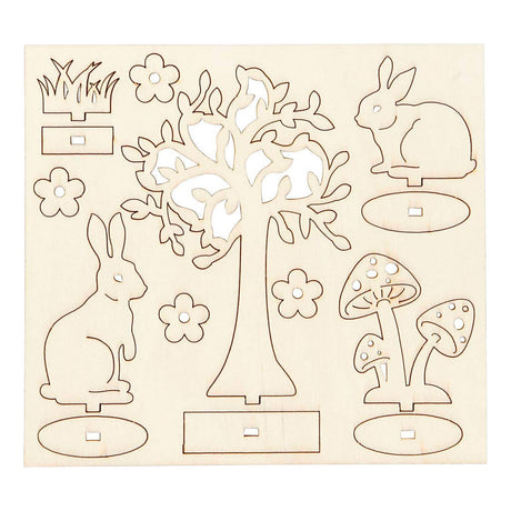 Creativ empresa diy figuras de madera liebres, arboles y setas