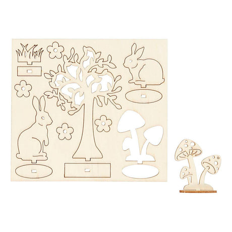 Creativ empresa diy figuras de madera liebres, arboles y setas
