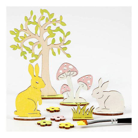 Creativ empresa diy figuras de madera liebres, arboles y setas