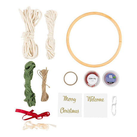 Empresa creativa https: www.cchobby.nl hobbyset-macrame-corona de navidad-verde musgo-rojo de navidad-blanquecino-1-doos