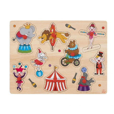 Rompecabezas de botones Engelhart circo - pequeño - rompecabezas de madera - botones de plástico rojos - rompecabezas infantil con tema de animales -
