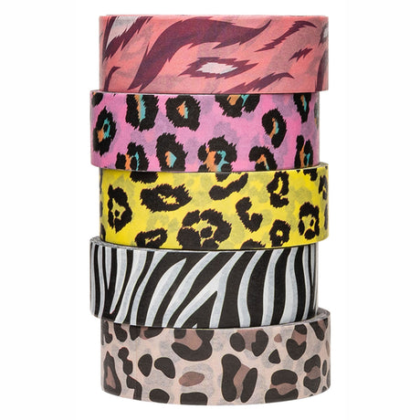 Coloraciones - washi tape estampados animales 5 rollos, 5 mtr.