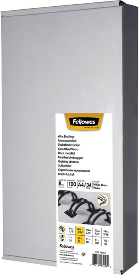 Fellowes lomos de encuadernación 34 anillas 8 mm A4 plata 100 piezas