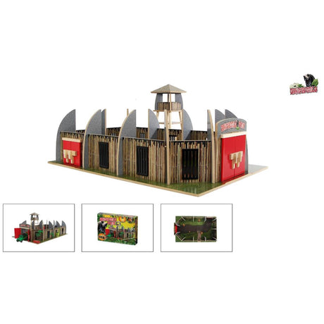 Parque de dinosaurio de madera Dinoworld con juego de relojes de vigilancia