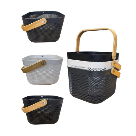 Cesta de plástico con mango de madera 24,5x24xh17,5cm