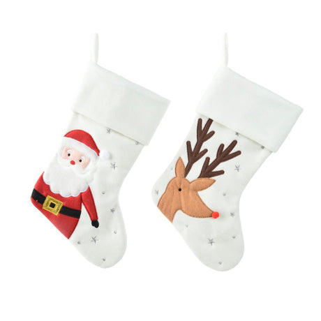 Decoris calcetín navideño blanco con estampado 40x25cm 2 surtidos
