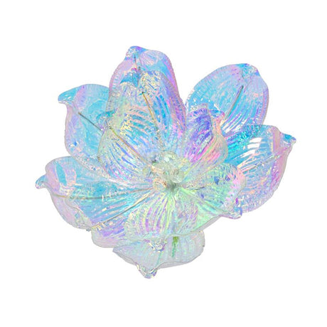 Decoris Colgante navideño flor magnolia con clip poliéster iridiscente dia.13cm