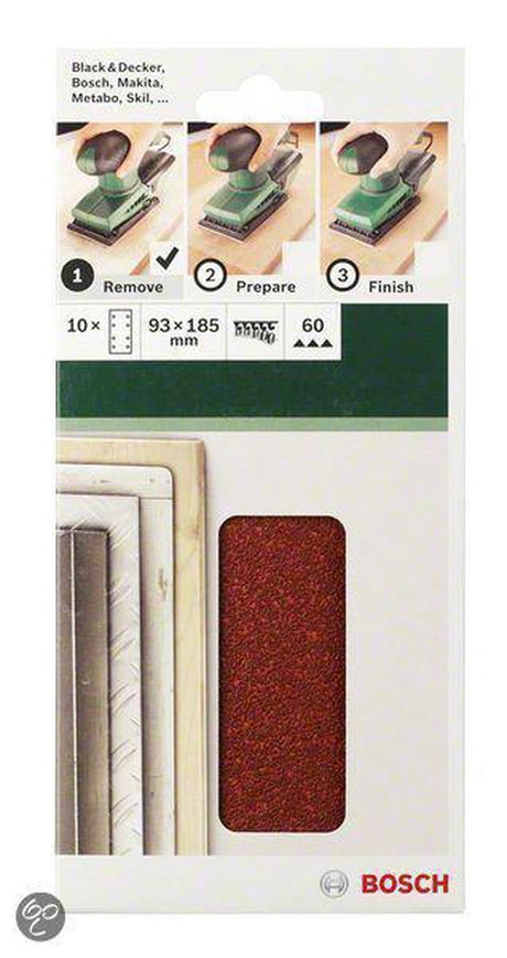 Juego de hojas de lija Bosch de 10 piezas para lijadora orbital 93 x 185 mm perforadas - grano 40